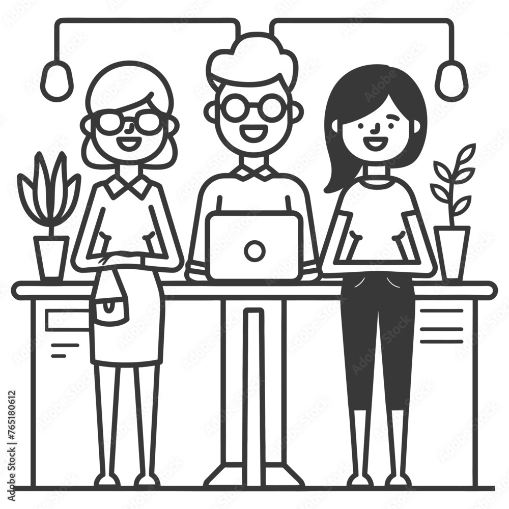 Outline illustration for Positive Workplace culture for company employees teamwork Outline illustration for Positive Workplace culture for company employees teamwork