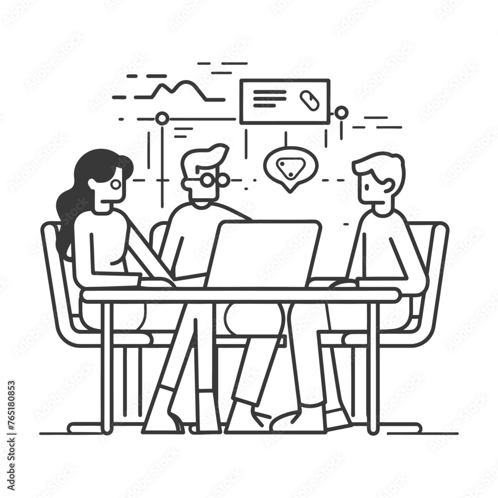 Outline illustration for Positive Workplace culture for company employees teamwork Outline illustration for Positive Workplace culture for company employees teamwork
