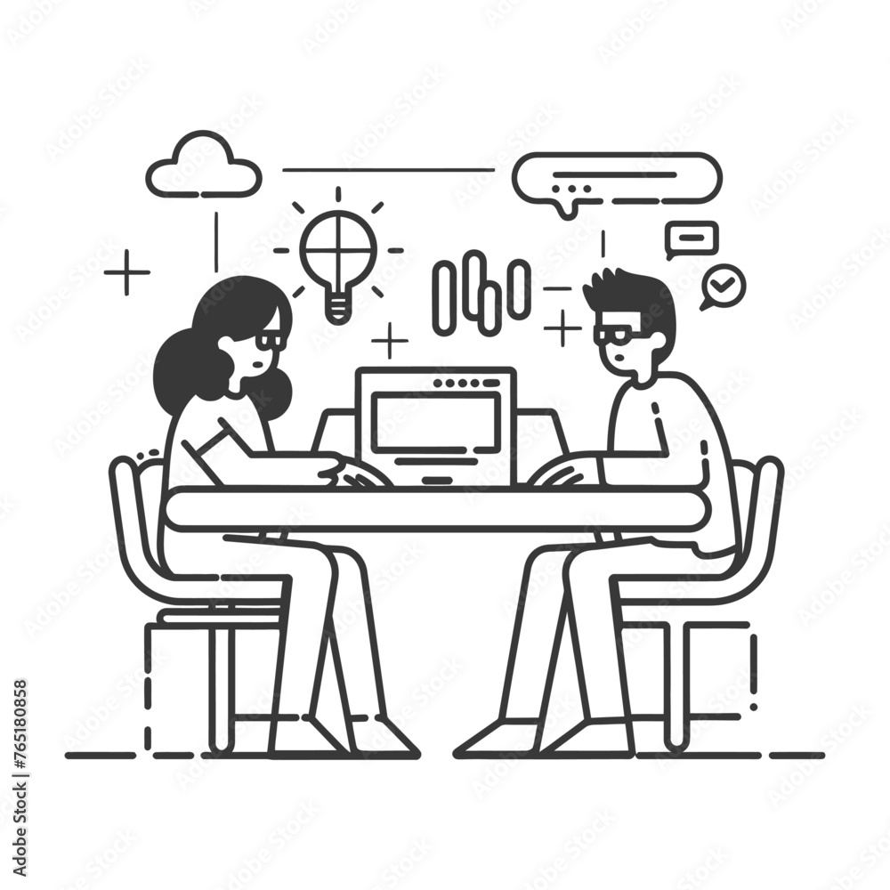 Outline illustration for Positive Workplace culture for company employees teamwork Outline illustration for Positive Workplace culture for company employees teamwork