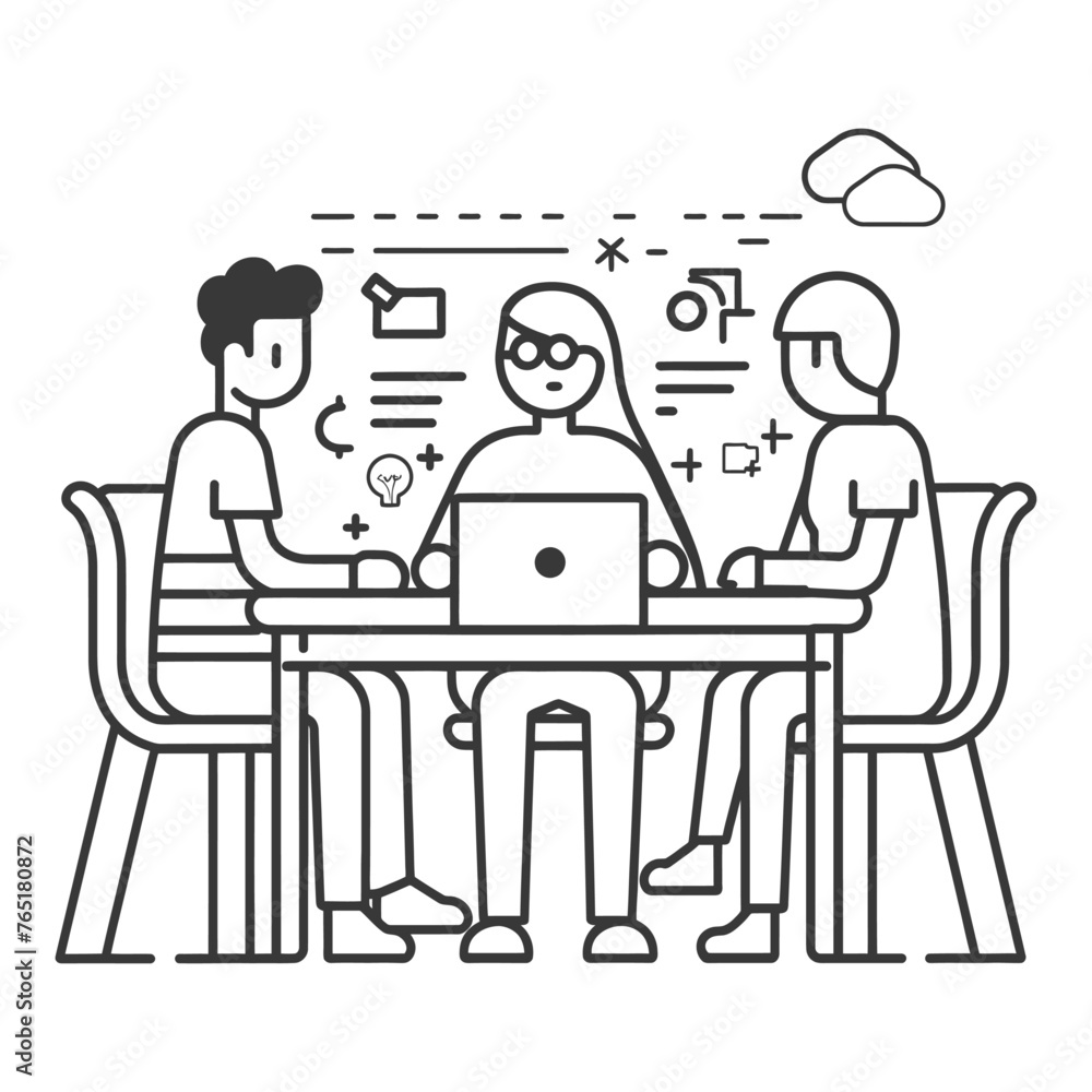 Outline illustration for Positive Workplace culture for company employees teamwork Outline illustration for Positive Workplace culture for company employees teamwork