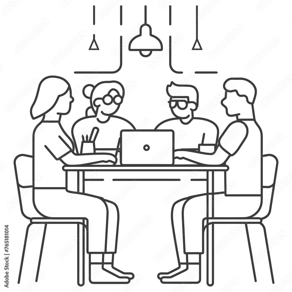 Outline illustration for Positive Workplace culture for company employees teamwork Outline illustration for Positive Workplace culture for company employees teamwork