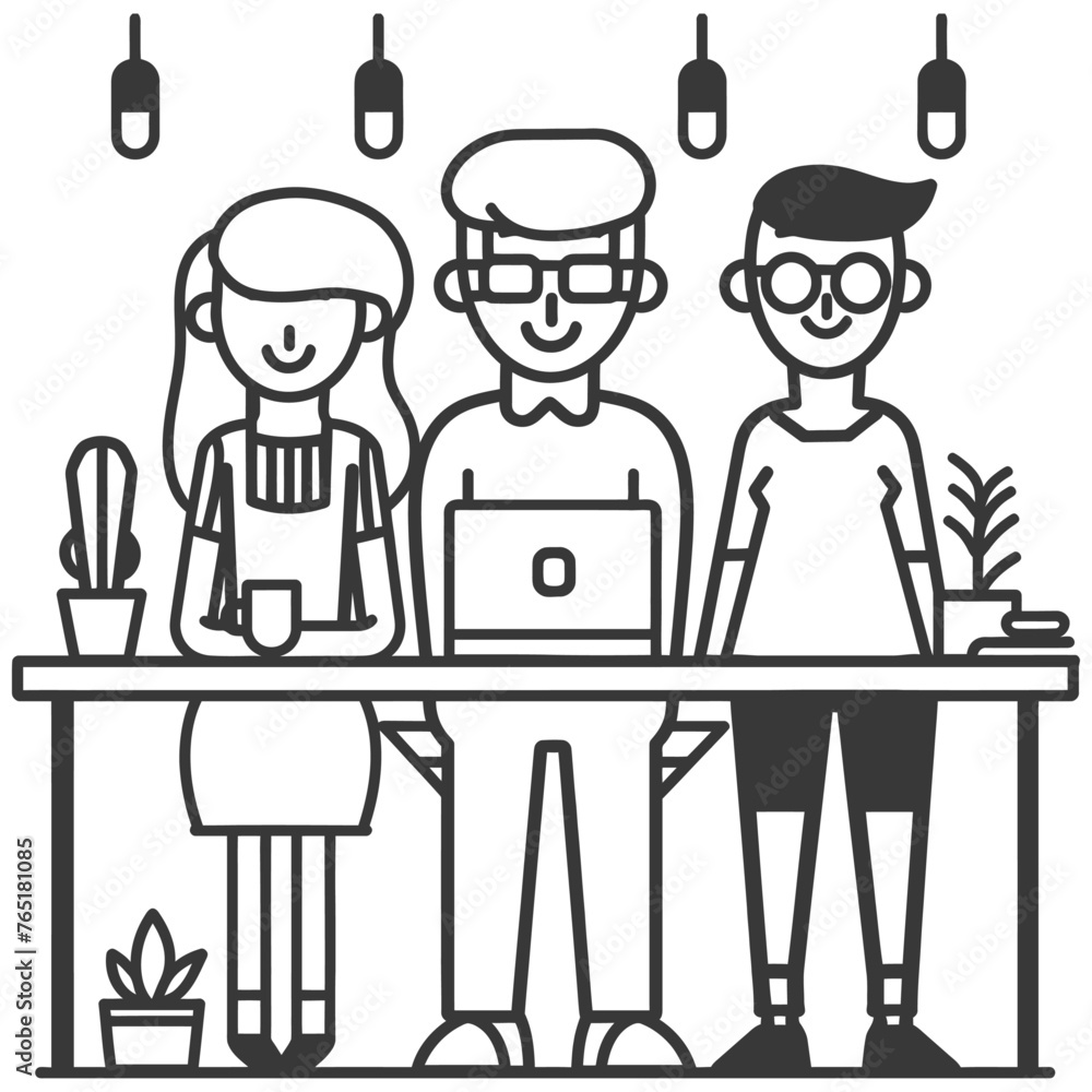Outline illustration for Positive Workplace culture for company employees teamwork Outline illustration for Positive Workplace culture for company employees teamwork