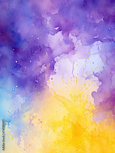 Purple and yellow watercolour splatter background, purple yellow