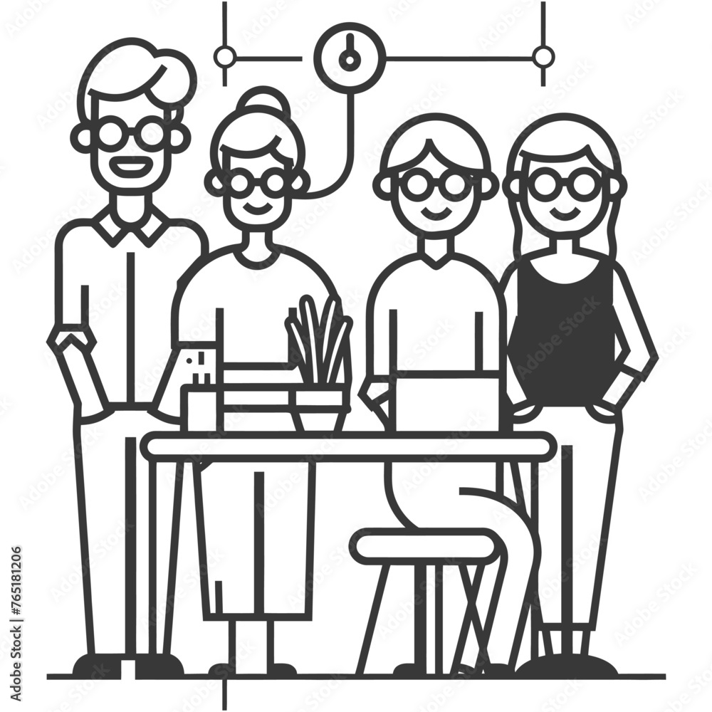 Outline illustration for Positive Workplace culture for company employees teamwork Outline illustration for Positive Workplace culture for company employees teamwork