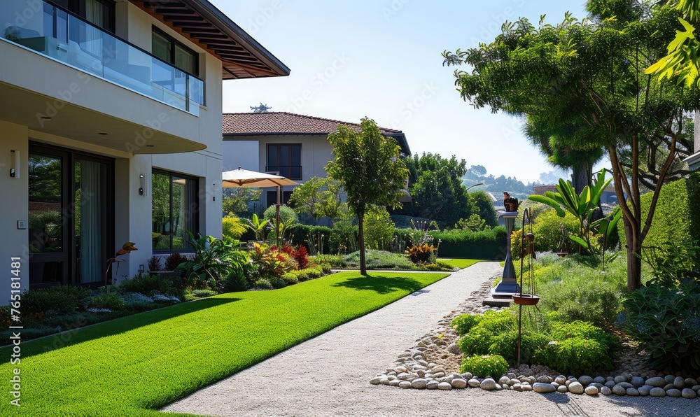 European villa with garden landscape as the focal point