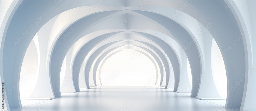 Fototapeta premium Art can guide you through the tunnel towards the light with symmetry, patterns, and tints of electric blue. The road leads to an arch of hope, like a circle in monochrome photography