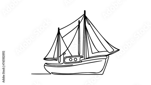 Sailing Ship hand drawn one continuous line drawing vector design.