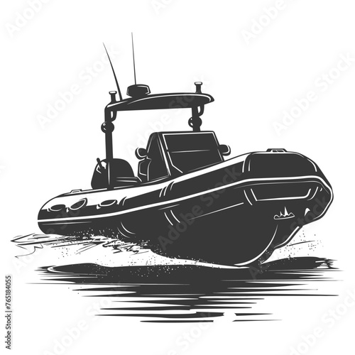 Silhouette a inflatable boat black color only