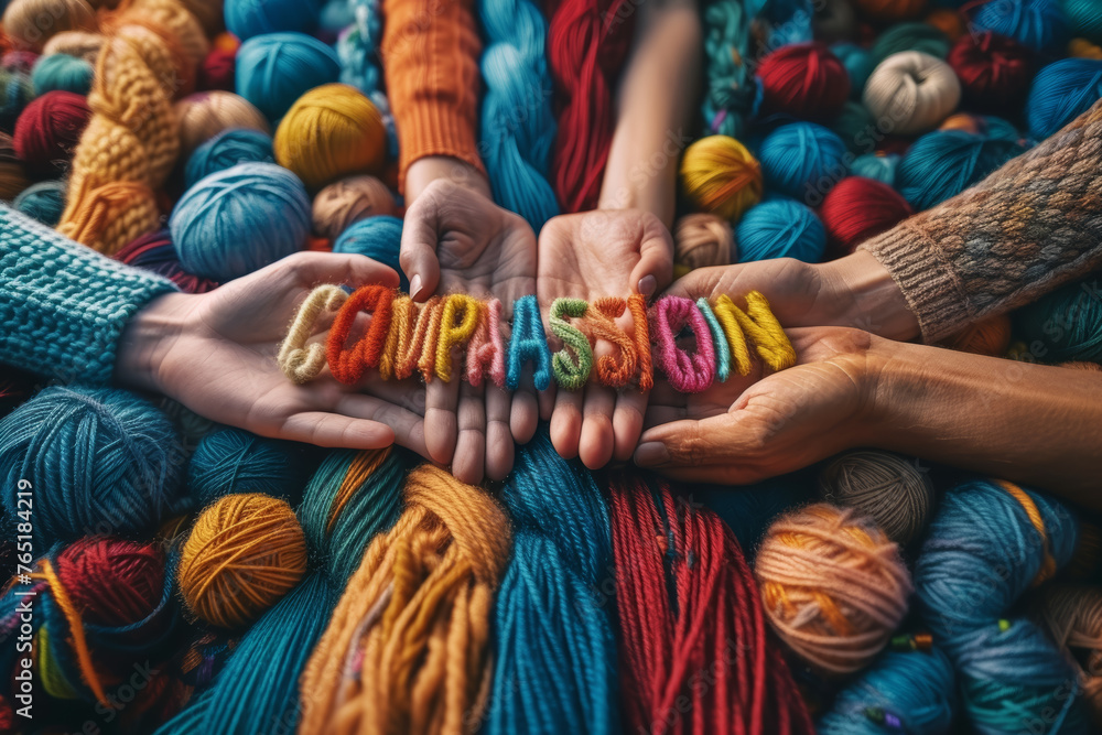 Colorful threads forming the word 