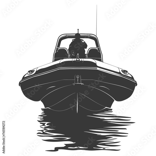 Silhouette a man driving inflatable boat the boat is traveling black color only