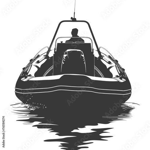 Silhouette a man driving inflatable boat the boat is traveling black color only