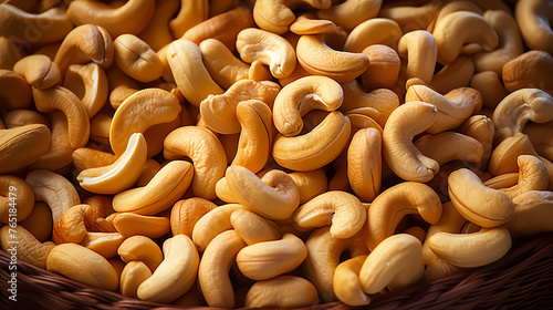 Food photography, fresh cashew nuts seamless background