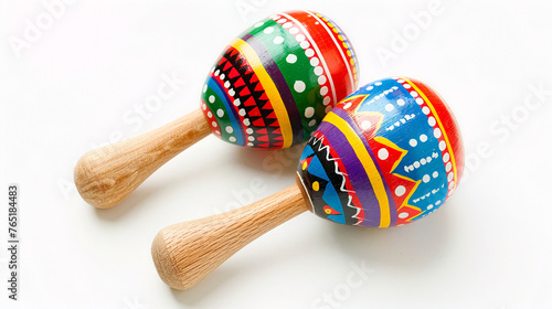 Vibrant Colors Maracas Isolated on Pure White Background, Festive and Unique Percussion Instrument, Traditional Latin Music Accessory 
