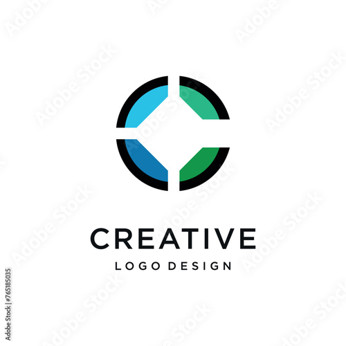 Sniper aiming target with initial letter c, logo design vector