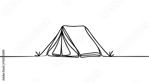 Single continuous line drawing tent camping in outdoor travel. Nature tourism, journey, adventure. Tent element concept. Camping travel tent equipment. One line draw graphic design vector illustration