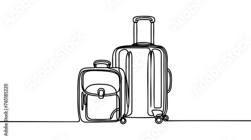 Travel suitcase in continuous line drawing style. Luggage valise with wheels and retractable handle black line sketch on white background. Vector illustration.