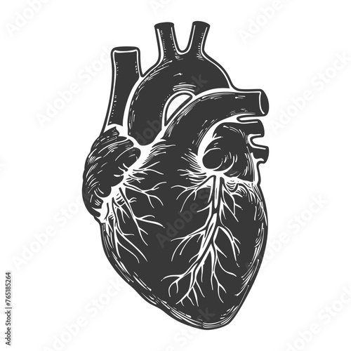 Silhouette for internal organs of heart black color only