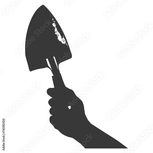 Silhouette hand holding brick trowel for construction black color only