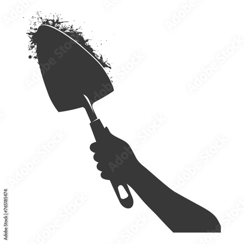 Silhouette hand holding brick trowel for construction black color only