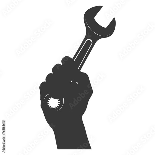 Silhouette hand holding wrench for construction black color only
