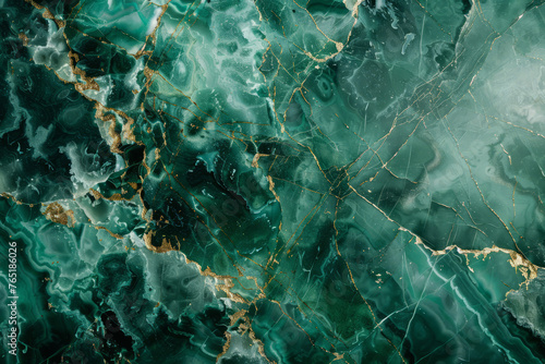 Green marble background with golden veins. Natural texture of marble. Generative AI