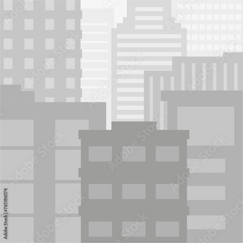 Black and white drawing of a city, tall buildings, a view into the distance, vector