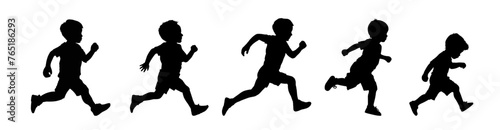 Set of silhouettes of a running boy