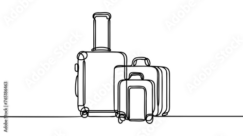 Travel suitcase in continuous line drawing style. Luggage valise with wheels and retractable handle black line sketch on white background. Vector illustration.