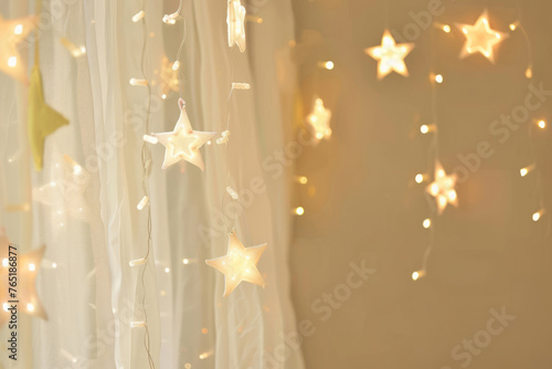 Wall adorned with twinkling stars in a kid's room. Generative AI