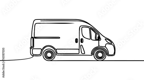 Single one line drawing delivery van. Vehicle concept. Continuous line draw design graphic vector illustration.