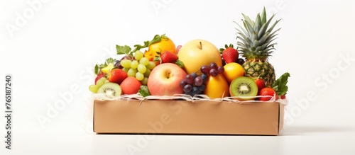 A box of assorted fruits on a table
