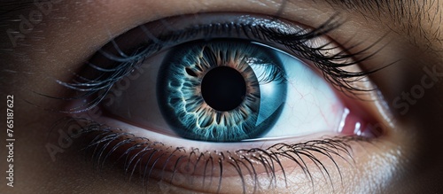 Close up of a blue iris in a person's eye photo