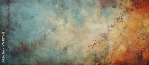 Abstract painting with blue, orange, and brown background