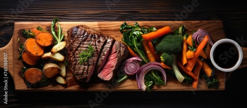 Wooden cutting board with steak and vegetables © Ilgun