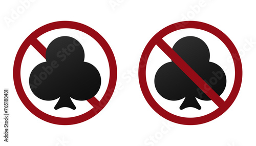 poker ban prohibit icon. Not allowed illegal gambling . Forbidden card games and casino