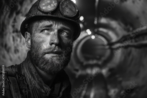 Exploring the Depths: A Miner's Portrait within the Mining Shaft photo