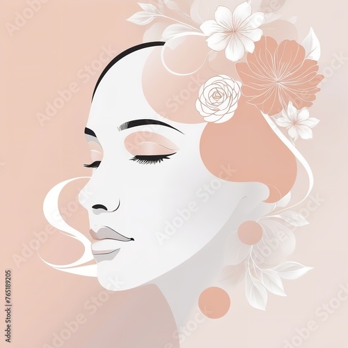 Abstract female face in one line. Woman face with flowers Surreal Line art female floral girl. Minimalism Abstract modern Continuous single line woman face portrait 
