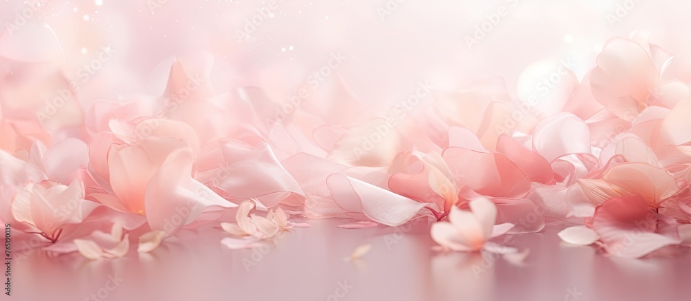 Pink flowers on table with pink background