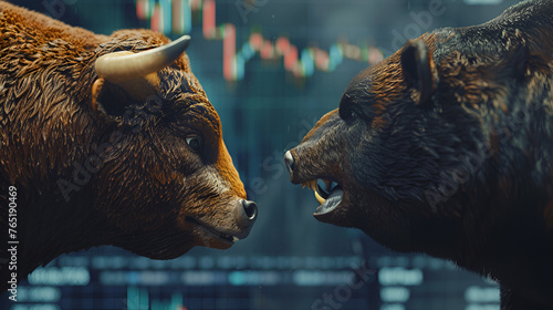 Stock Market Bull VS Bear on the Wall Street Aspect 16:9
