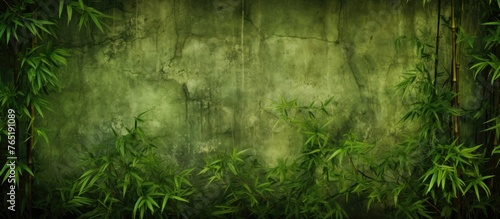 Green wall with bamboo plants photo