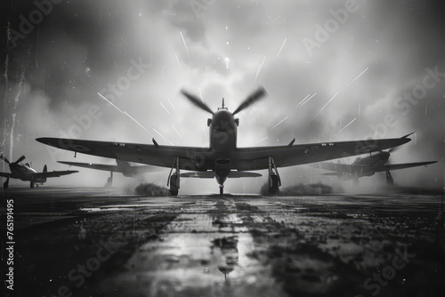 Westward Bound: WWII Era Airfield Advancement Captured in Monochrome War Photography photo