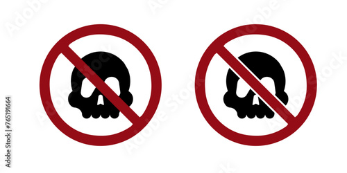 Skull toxic hazard ban prohibit icon. Not allowed death crossed circle