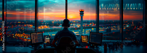 Sky High Communication: Inside the Airport Tower with Air Traffic Controllers and Navigation Screens