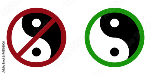 Balance ban prohibit icon. Not allowed ying yang crossed circle