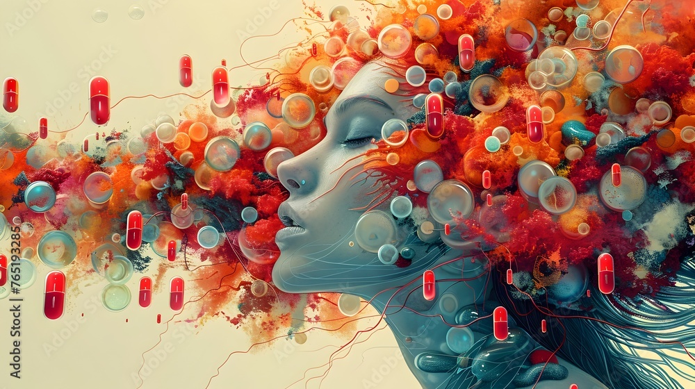 Psychedelic of Opioid's Impact on the Brain's Consciousness and Perception - obrazy, fototapety, plakaty 