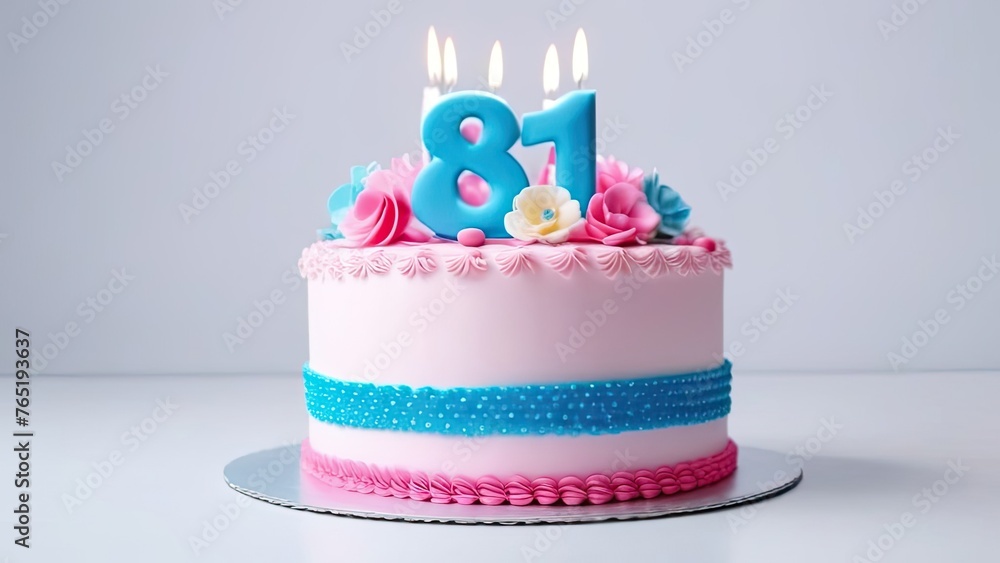 Birthday cake with number 81 candle on white background. generative ai Birthday cake with number 81 candle on white background. generative ai