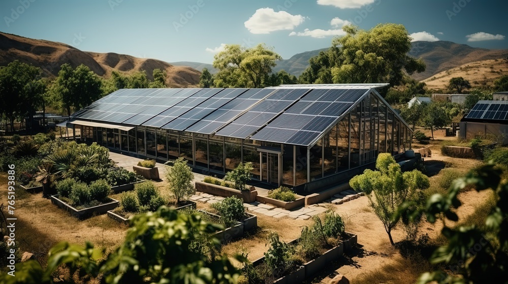 Important farm, greenhouses, nursery and orchards in a valley.