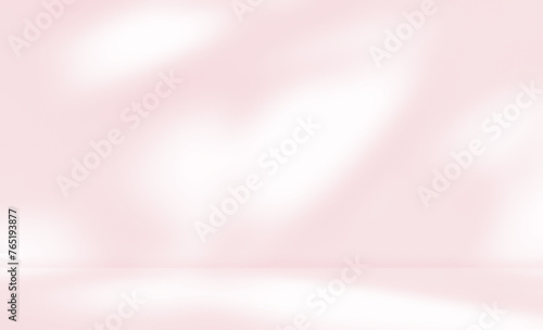 Empty pink colour room studio with sunlight effect shadow on the floor and wall for product presentation. Minimal backdrop design. Cosmetic, beauty and fashion showroom. Summer background mock up.	