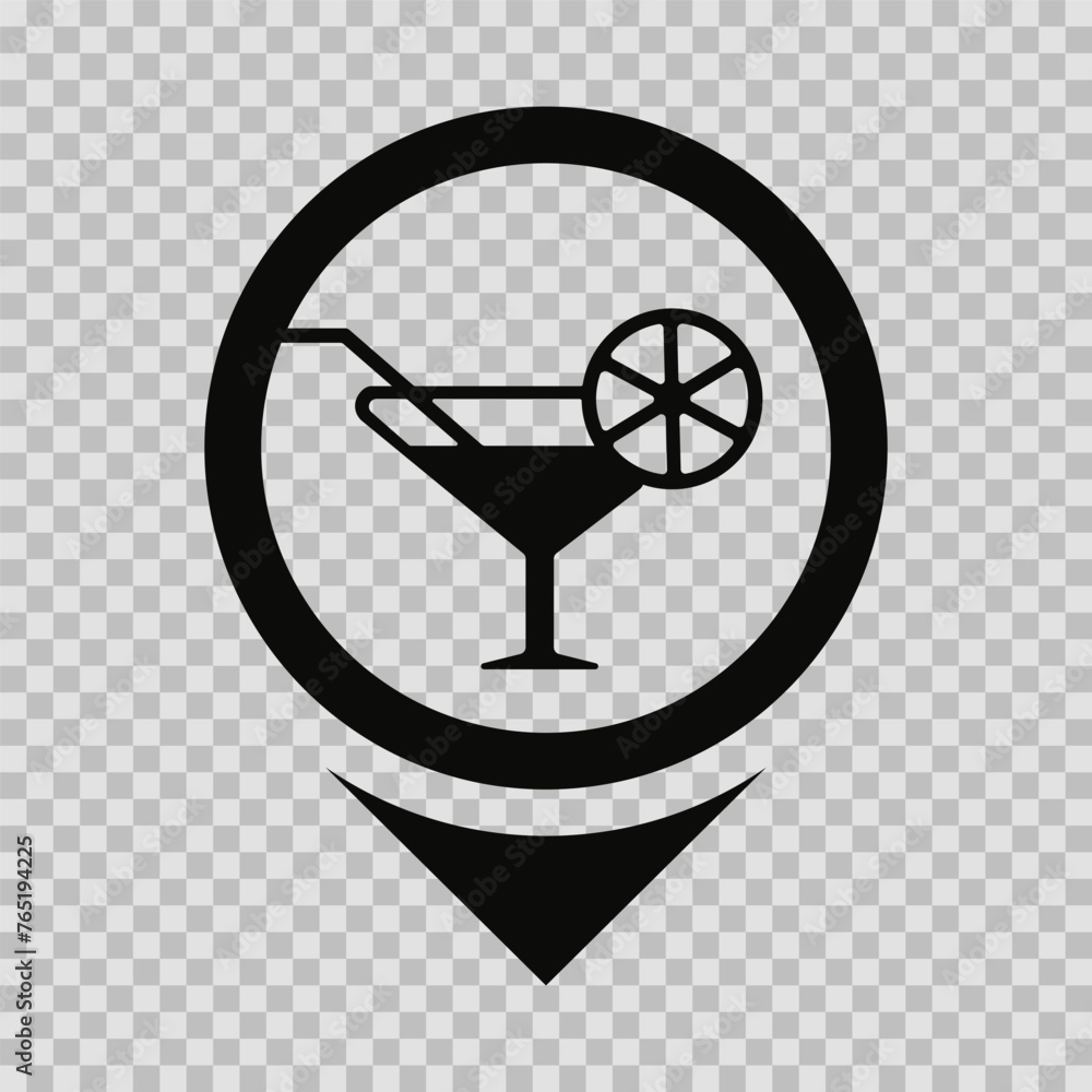 Cafe location on the map, silhouette symbol, vector cut glyph, Roadside
