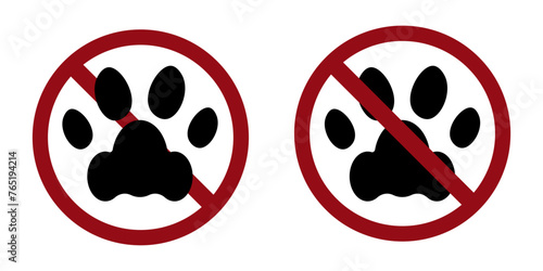 Animal ban prohibit icon. Not allowed entry with animals cats and dogs. Forbidden entry with pets